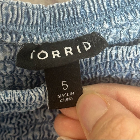 Torrid Blue Chambray Off-Shoulder Smocked Skater Dress - Picture 8 of 12